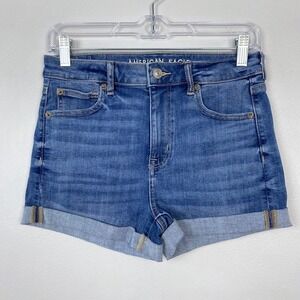 American Eagle Next Level Stretch Super Hi-Rise Shortie Denim Medium Wash Size 4